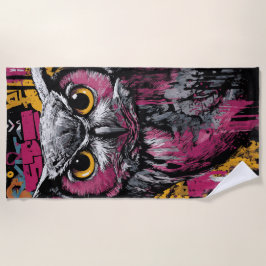 Urban Graffiti Owl Pop Art ビーチタオル
