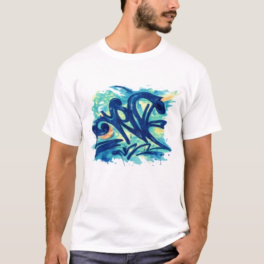 Urban Graffiti Splash – Blue & Teal Street Art  Tシャツ (正面)