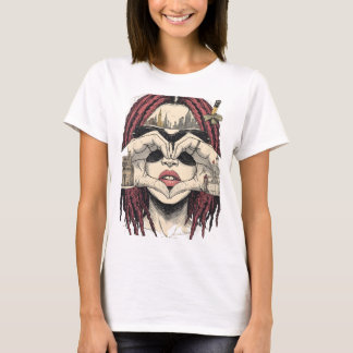 Urban Heart Vision: Pink Dreads, City Skyline, and Tシャツ