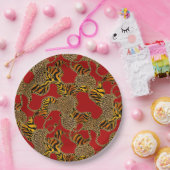 Urban Jungle Animal Print On Red ペーパープレート (パーティー)