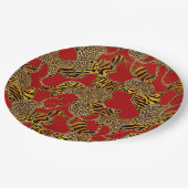 Urban Jungle Animal Print On Red ペーパープレート (アングル)