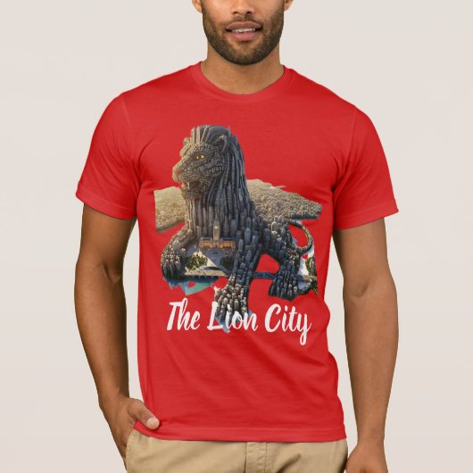 Urban Lion Cityscape Architectural Red Shirt Tシャツ (正面)
