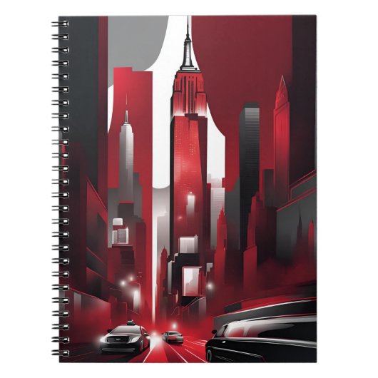 Urban Noir Notebook - Cityscape モダン in赤はっきりした色 ノートブック (正面)