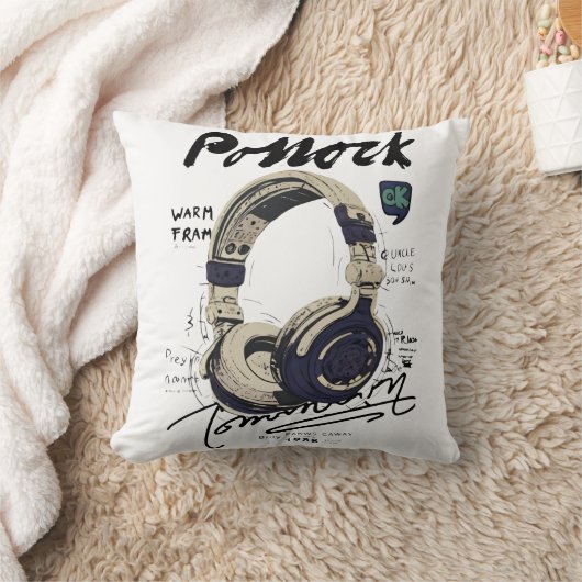 Urban Retro Headphone Vibe Illustration クッション (ブランケット)