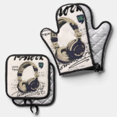 Urban Retro Headphone Vibe Illustration 鍋つかみ&鍋敷きセット (正面/裏面)