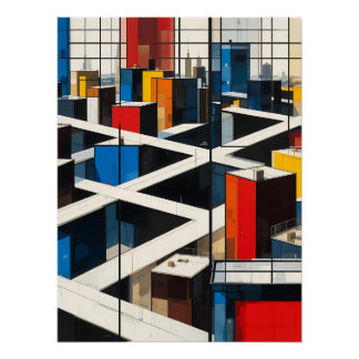 Urban Rhythms: Mondrian-Inspired Cityscape ポスター