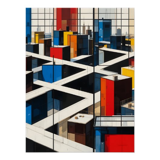 Urban Rhythms: Mondrian-Inspired Cityscape ポスター (正面)