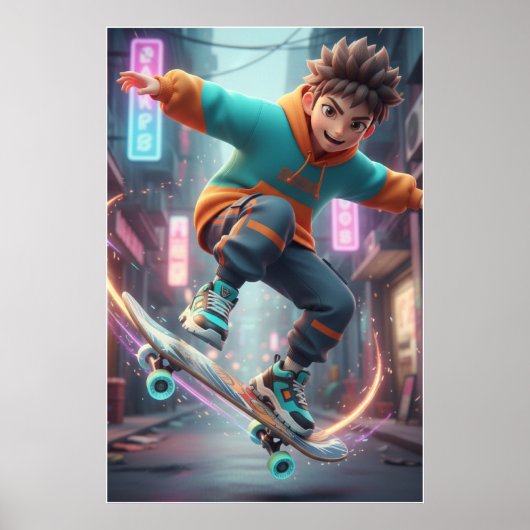 Urban Skater Kid – Street Style Poster Art ポスター (正面)