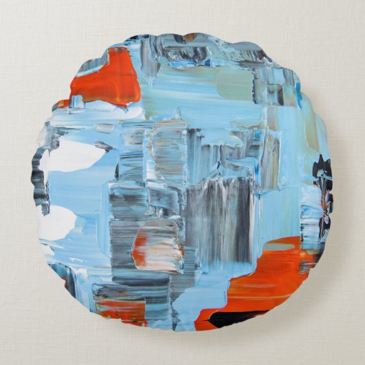 Urban Sky Palette Abstract Round Throw Pillow ラウンドクッション (正面)