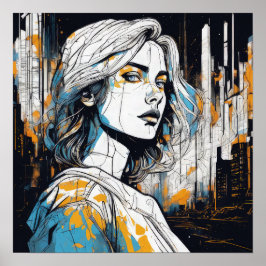 Urban Soul：女性ポートレート-抽象芸術アモダンート ポスター