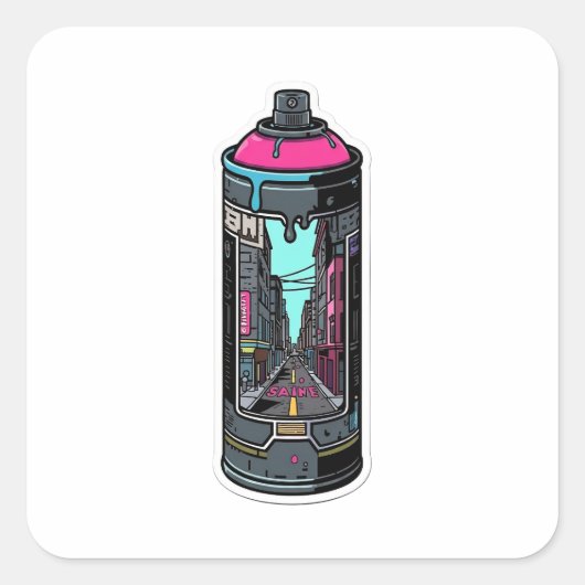 Urban Street Art Graffiti Spray Can 3D Sticker スクエアシール (正面)