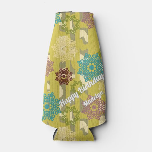 Urban Stripes Abstract Flower Pattern  ボトルクーラー (正面)