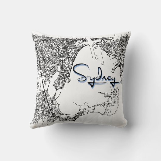 Urban Sydney Street Map – Black & White Accent Cus クッション (裏面)