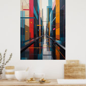 Urban Symphony: Geometric City Rhythm Abstract ポスター (キッチン)