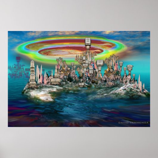 UrbanBuildingTrees島の上の球体 ポスター (正面)