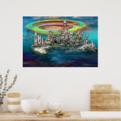 UrbanBuildingTrees島の上の球体 ポスター (キッチン)