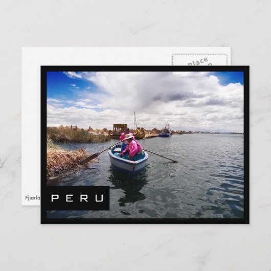 Uros on Lake Titicaca，ペルー黒枠はがき ポストカード (正面/裏面)