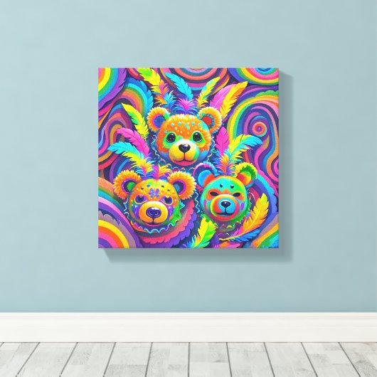 Ursinhos com máscara para o carnaval  キャンバスプリント (インサイチュ (ウッドフロア))