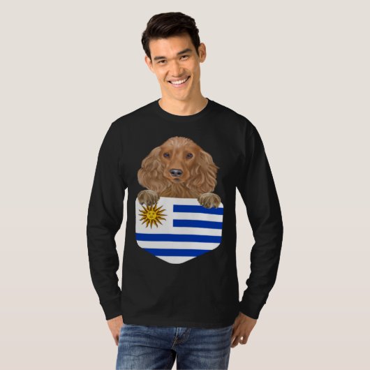 Uruguay Flag Cocker Spaniel Dog In Pocket Tシャツ (正面フル)