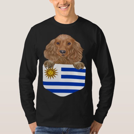 Uruguay Flag Cocker Spaniel Dog In Pocket Tシャツ (正面)