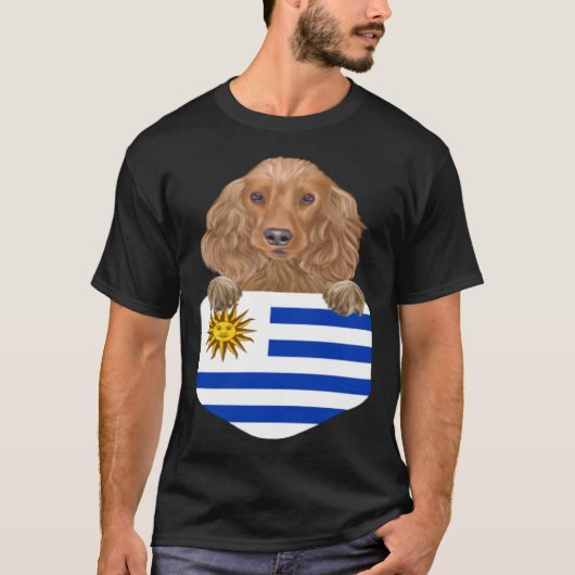 Uruguay Flag Cocker Spaniel Dog In Pocket Tシャツ (正面)