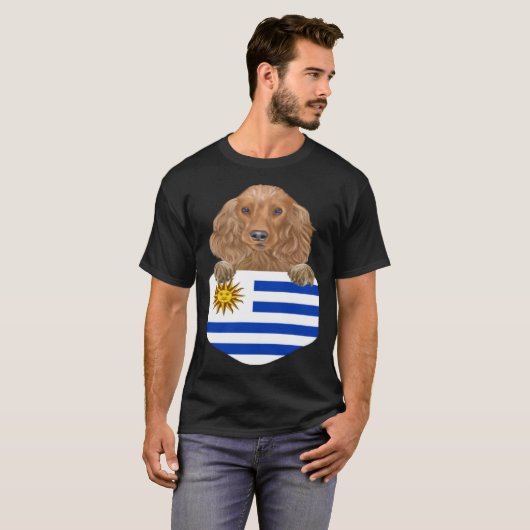 Uruguay Flag Cocker Spaniel Dog In Pocket Tシャツ (正面フル)