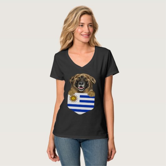 Uruguay Flag Leonberger Dog In Pocket Tシャツ (正面フル)