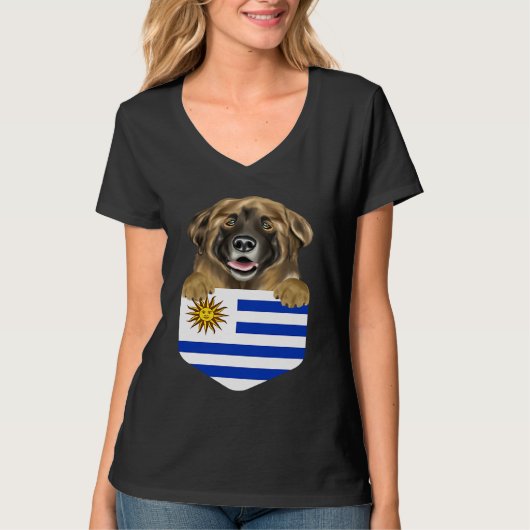 Uruguay Flag Leonberger Dog In Pocket Tシャツ (正面)