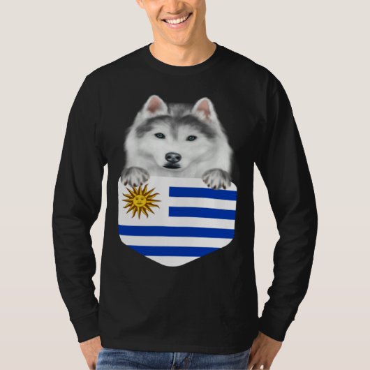 Uruguay Flag Siberian Husky Dog In Pocket Tシャツ (正面)
