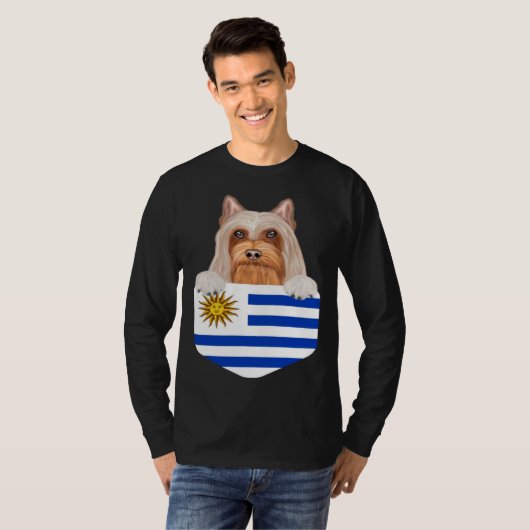 Uruguay Flag Silky Terrier Dog In Pocket Tシャツ (正面フル)
