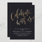 Usス祝クリプト付きブラック金ゴールドモダンシンプル 招待状 (正面/裏面)