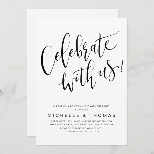 Usス祝クリプト白黒モダンシンプル 招待状 (正面/裏面)