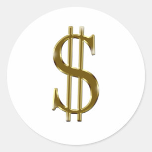 $ USドル$記号金ゴールド ラウンドシール