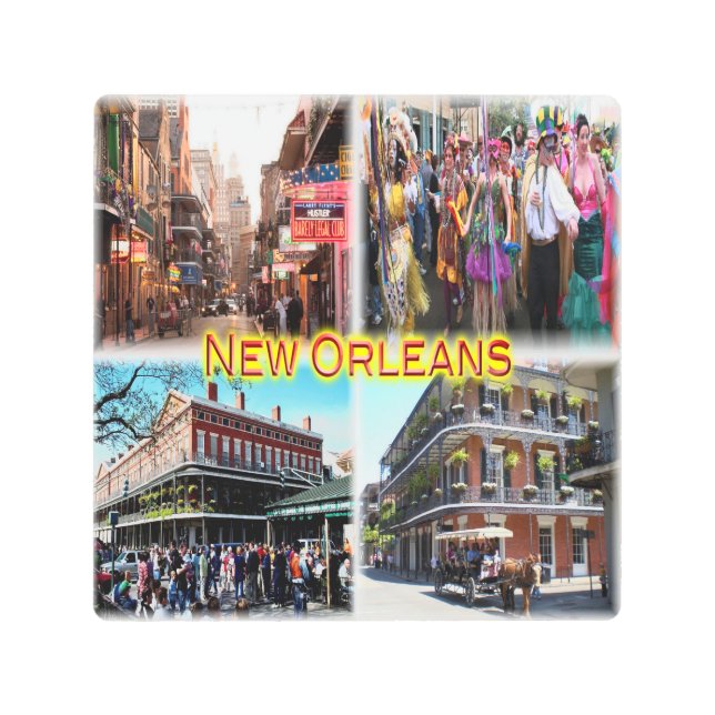 USニューオーリンズ – バーボン通り – マルディグラ –  メタルプリント (正面)