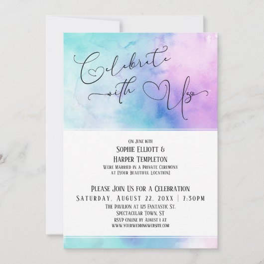 Us祝パステルウォーターカラー披露宴 招待状 (正面)