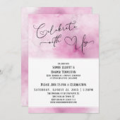 Us祝ピンクホワイトウォーター披露宴付き 招待状 (正面/裏面)