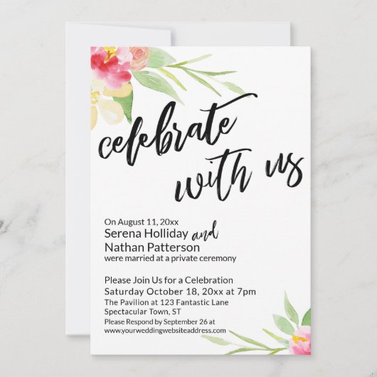 Us祝手書き入力と水色の花 招待状 (正面)