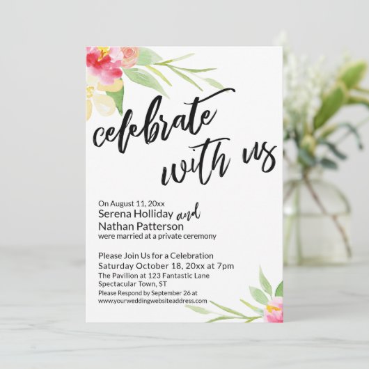 Us祝手書き入力と水色の花 招待状 (スタンド正面)