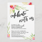 Us祝手書き入力と水色の花 招待状 (正面/裏面)