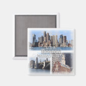 US0142アメリカ，統一された州，ボストン，冷蔵庫 マグネット (正面/裏面)