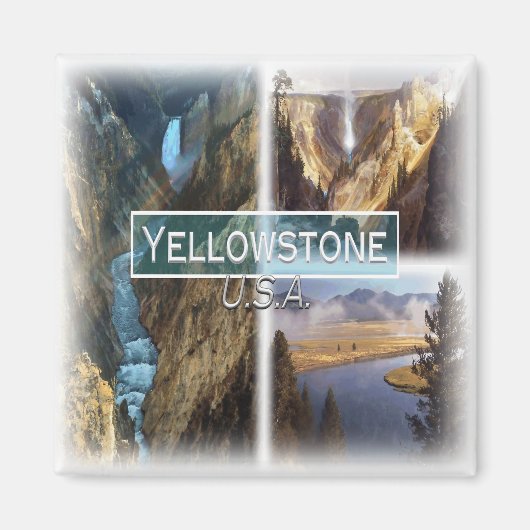 US0150アメリカ，統一された州,イエローストーン,冷蔵庫 マグネット (正面)