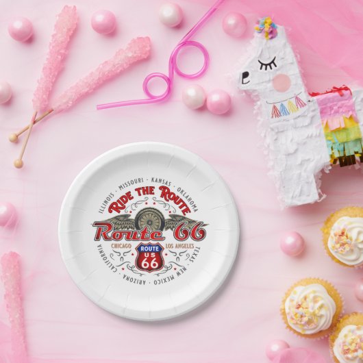 US66バイクもしくは自転車に乗る人ロードトリップバイクに乗る ペーパープレート (パーティー)