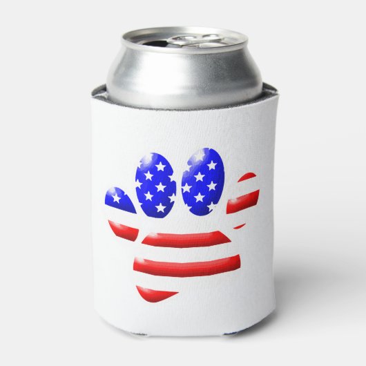 US フラッグ ドッグ パウ プリント 缶クーラー (缶正面)