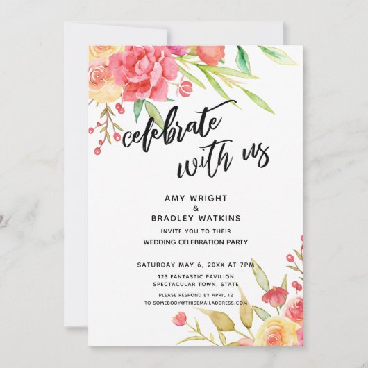 Us 祝 Boho Flowers Wedding Reception付き 招待状 (正面)