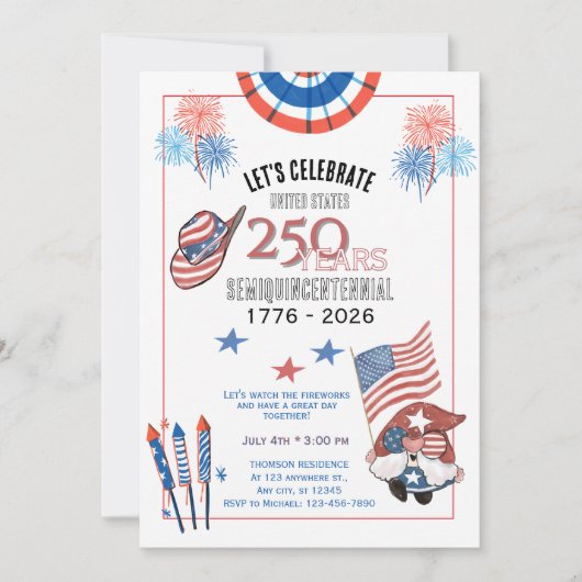 US 250周年おもしろい水彩 招待状 (正面)