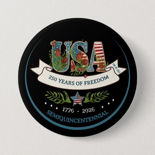 US 250 Semiquincentennial Botanical Watercolor 4th 缶バッジ (正面)