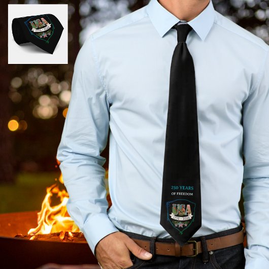 US 250 Years Freedom Elegant Patriotic Black Guest ネクタイ