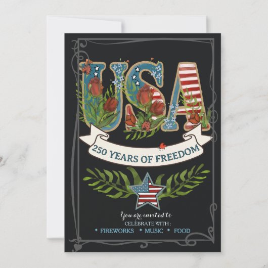 US 250 Years of Freedom Charcoal 4th July 招待状 (正面)