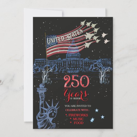 US 250 Years of Freedom Statue of Liberty Jet Flag 招待状 (正面)