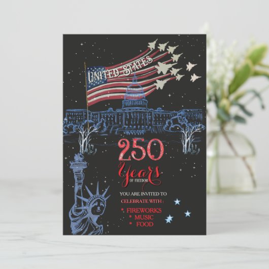 US 250 Years of Freedom Statue of Liberty Jet Flag 招待状 (スタンド正面)